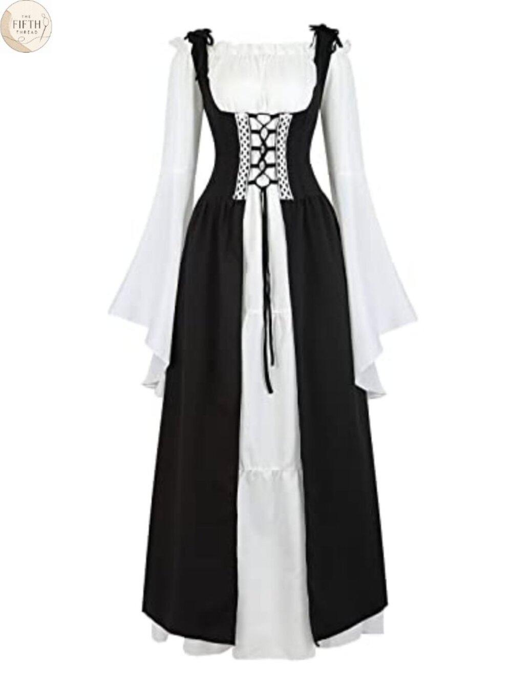 Women's Renaissance Costume Dress Bell Sleeves Lace Up Front
